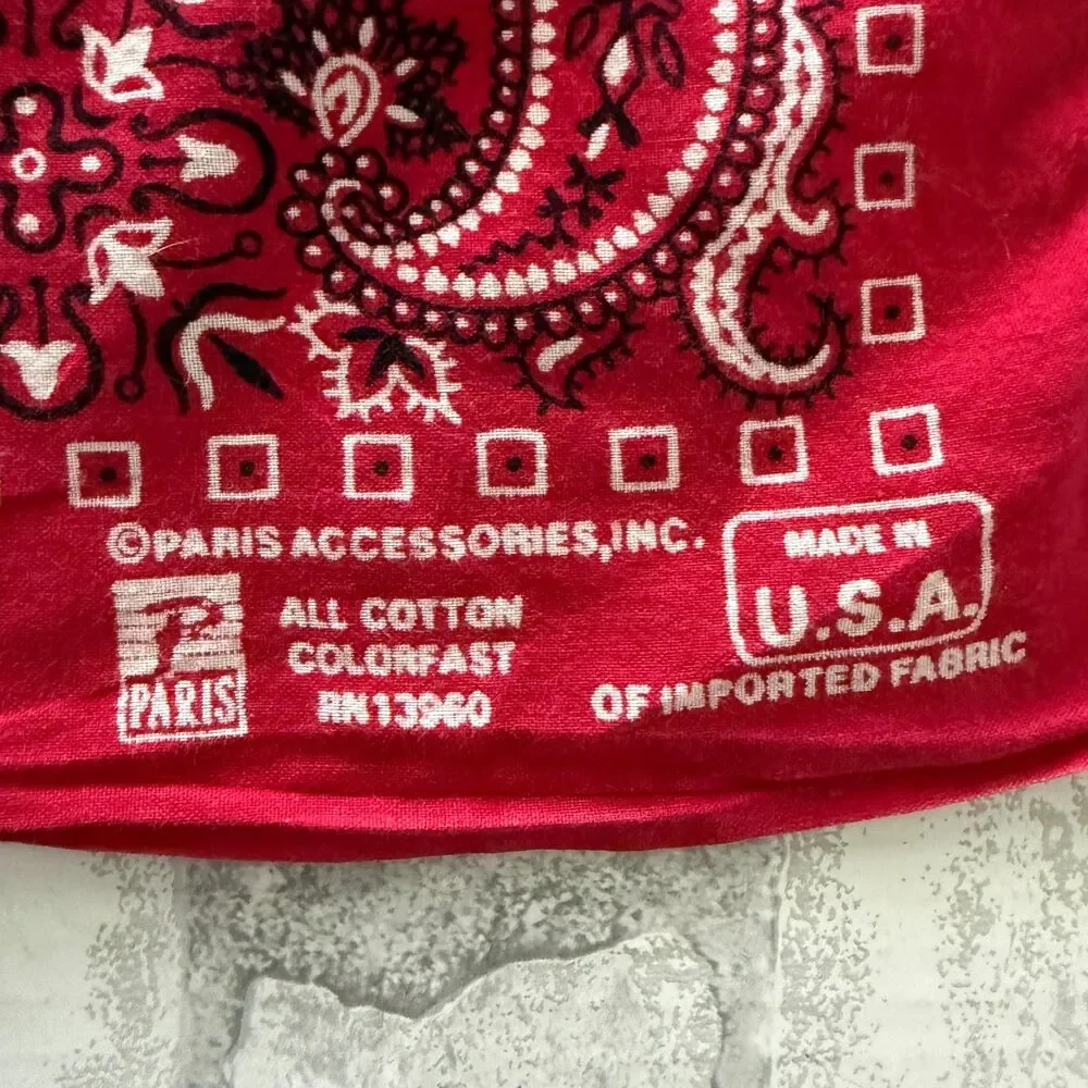 VTG Paris Accesories Bandanna Made In USA Red Paisley Cotton Americana Biker